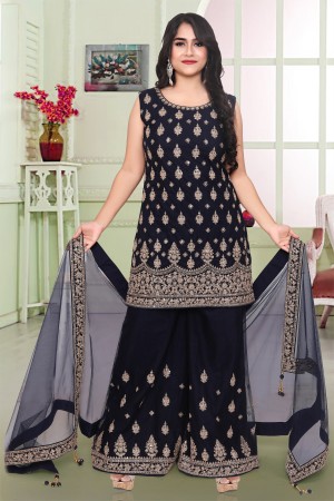 Exclusive Navy Blue Sharara